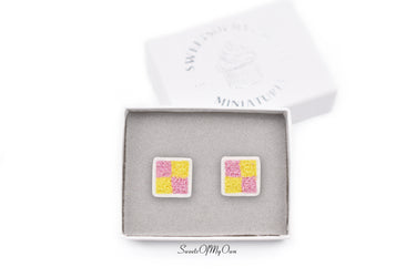 Battenberg Cake Slice - Stud Earrings - MTO